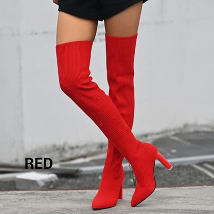 Women’s Block Heel Pointed Toe Over-the-Knee Boots