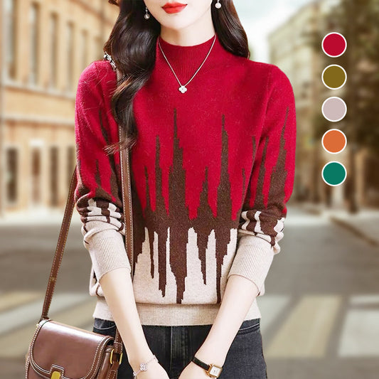 Colorblocked Fashion Casual Mockneck Knit Top