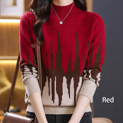 Colorblocked Fashion Casual Mockneck Knit Top