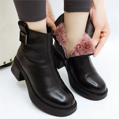 Women's Plush Zipper Chunky Ankle Boots