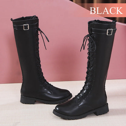 Women's Lace Up Chunky Heel Knee-High Boots