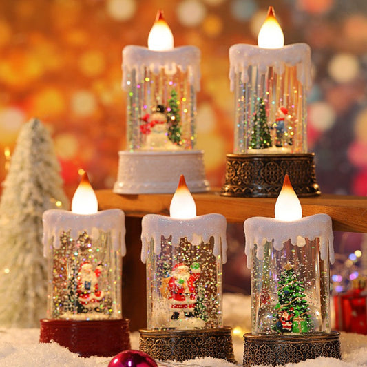 Candle Style Christmas Snow Globe Light