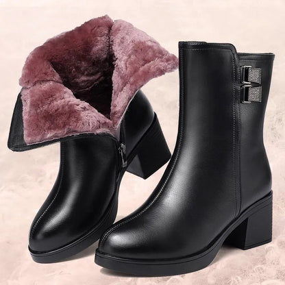 Women’s Warm Black Synthetic Leather Boots