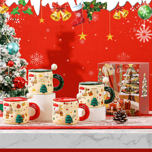 Christmas Ceramic Mug Set with Magnetic Decor