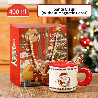 Christmas Ceramic Mug Set with Magnetic Decor