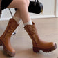 Women's Retro Warm Lined Soft Leather Western Cowgirl Boots
