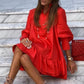 Women Solid Color Long Sleeve Short Dress with Ruffle Hem