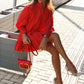 Women Solid Color Long Sleeve Short Dress with Ruffle Hem