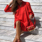 Women Solid Color Long Sleeve Short Dress with Ruffle Hem