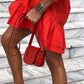 Women Solid Color Long Sleeve Short Dress with Ruffle Hem