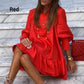 Women Solid Color Long Sleeve Short Dress with Ruffle Hem