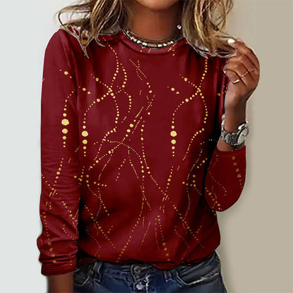 Women's Long Sleeve Round Neck Print Top