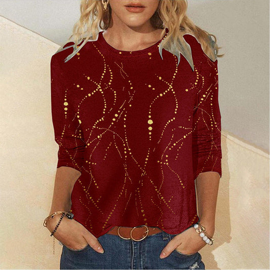 Women's Long Sleeve Round Neck Print Top