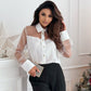 Women's Sheer Mesh Patchwork Button-Down Lapel Shirt