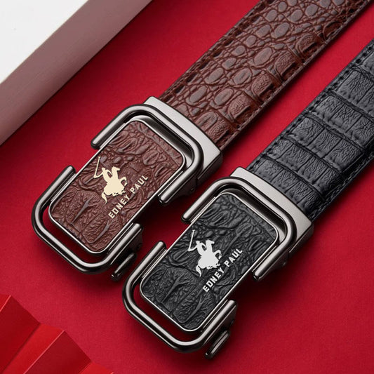 Men's Crocodile Pattern Belt with Automatic Buckle