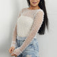 Women's Sheer Mesh Bubble Beaded Long Sleeve Top