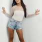 Women's Sheer Mesh Bubble Beaded Long Sleeve Top