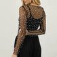 Women's Sheer Mesh Bubble Beaded Long Sleeve Top