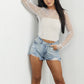 Women's Sheer Mesh Bubble Beaded Long Sleeve Top