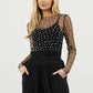 Women's Sheer Mesh Bubble Beaded Long Sleeve Top