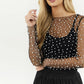 Women's Sheer Mesh Bubble Beaded Long Sleeve Top