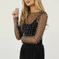 Women's Sheer Mesh Bubble Beaded Long Sleeve Top