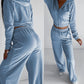Women's Solid Color Casual Zipper Hooded Top and Pants Two Piece Set