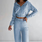 Women's Solid Color Casual Zipper Hooded Top and Pants Two Piece Set