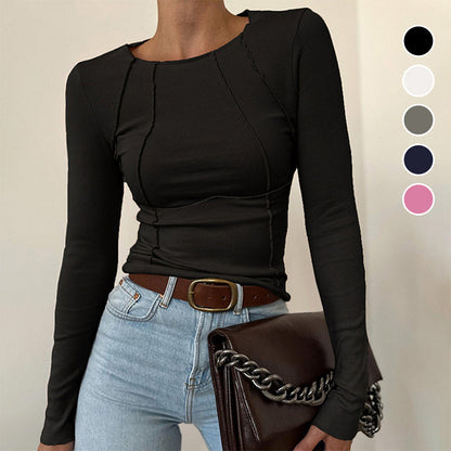 Solid Color Round Neck Slim Knit Top