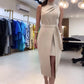 Women's Sleeveless Tie Waist High-Neck Split Midi Dress