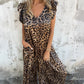 Women's V-Neck Leopard Print & Solid Jumpsuit