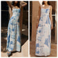 Bow Design Back Cutout Printed Long Dress