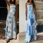 Bow Design Back Cutout Printed Long Dress