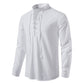 Men's Cotton-Linen Henley Shirt with High Collar and Long Sleeves