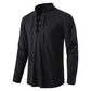 Men's Cotton-Linen Henley Shirt with High Collar and Long Sleeves