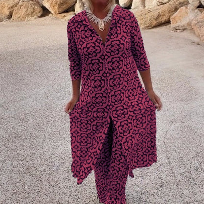 Print Button-Down Shirt & Pants 2-Piece Set
