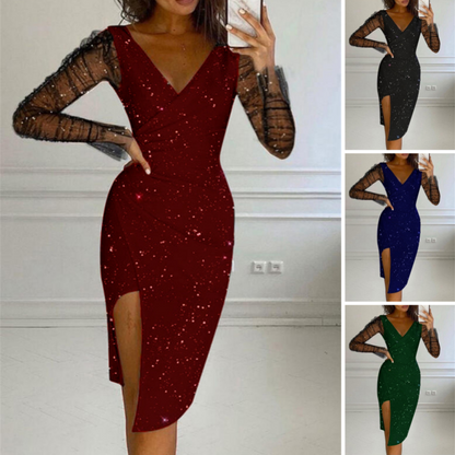 Women's V-Neck Sexy Mesh Wrapped Dress
