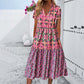 Women’s Elegant Floral Short-Sleeve Drawstring Long Dress