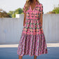 Women’s Elegant Floral Short-Sleeve Drawstring Long Dress