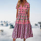 Women’s Elegant Floral Short-Sleeve Drawstring Long Dress