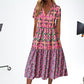 Women’s Elegant Floral Short-Sleeve Drawstring Long Dress