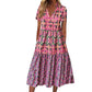 Women’s Elegant Floral Short-Sleeve Drawstring Long Dress