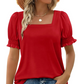 Women's Casual Square Neck Smocked Sleeve T-Shirt
