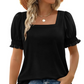 Women's Casual Square Neck Smocked Sleeve T-Shirt