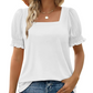 Women's Casual Square Neck Smocked Sleeve T-Shirt