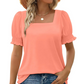 Women's Casual Square Neck Smocked Sleeve T-Shirt