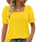 Women's Casual Square Neck Smocked Sleeve T-Shirt