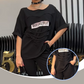 Fashionable Short-Sleeve Top & Solid Color Pants with Pocket Set