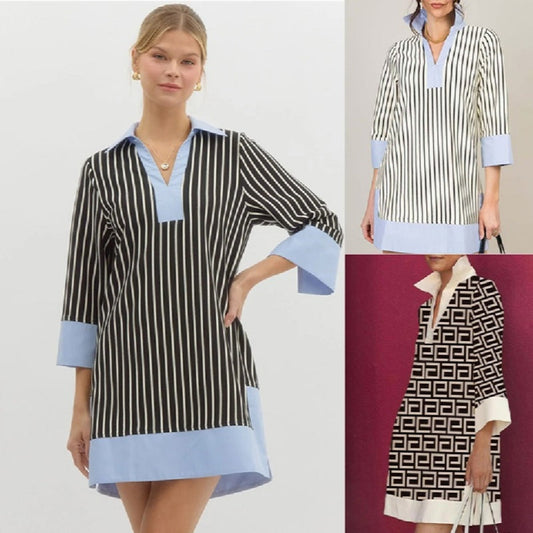 Women's Elegant V-Neck Loose Patchwork Dresses