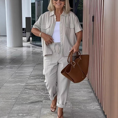 ✨Trending Now ✨Cotton-Linen Short Sleeve Shirt & Loose Pants Set